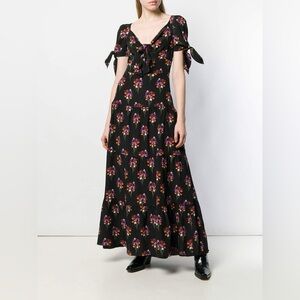 BORGO DE NOR Ophelia Black Silk Floral Printed Maxi Dress